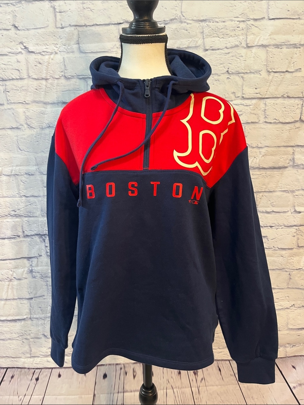 Fanatics Boston Red Sox Quarter Zip Hoodie Baseball Size Medium Fleece Lined - Picture 2 of 12